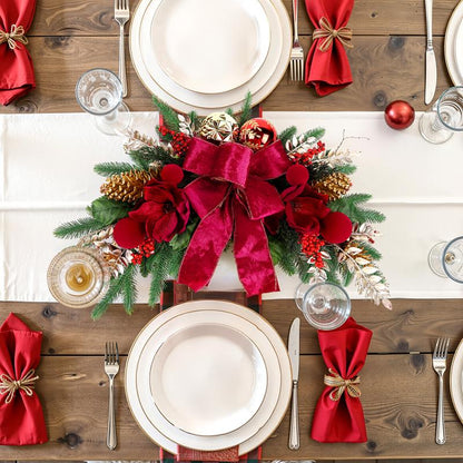 2025 Magnolia Christmas Wreath – Holiday Door Decoration with Silk Bows, Pinecones, Balls, Red Berries & Magnolia, Outdoor & Front Door Decor