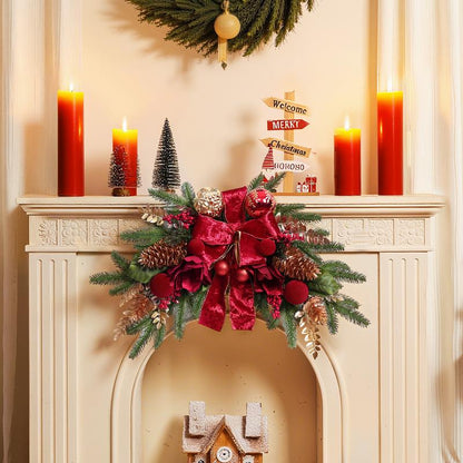 2025 Magnolia Christmas Wreath – Holiday Door Decoration with Silk Bows, Pinecones, Balls, Red Berries & Magnolia, Outdoor & Front Door Decor