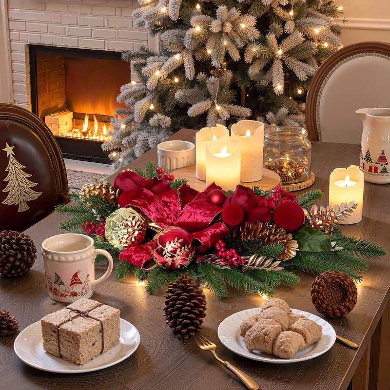 2025 Magnolia Christmas Wreath – Holiday Door Decoration with Silk Bows, Pinecones, Balls, Red Berries & Magnolia, Outdoor & Front Door Decor