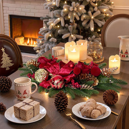 2025 Magnolia Christmas Wreath – Holiday Door Decoration with Silk Bows, Pinecones, Balls, Red Berries & Magnolia, Outdoor & Front Door Decor