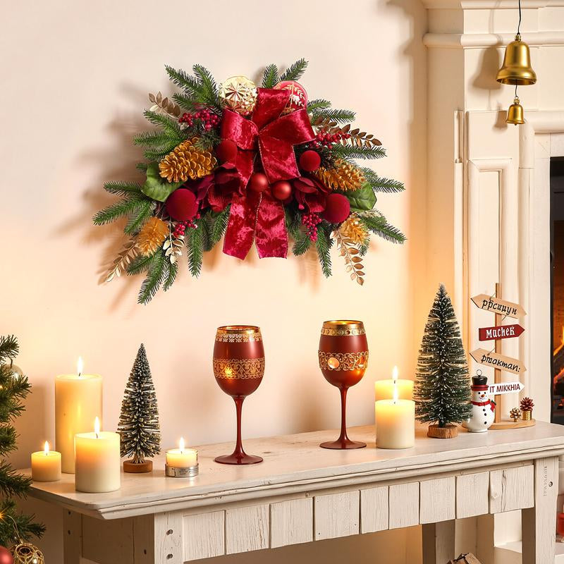 2025 Magnolia Christmas Wreath – Holiday Door Decoration with Silk Bows, Pinecones, Balls, Red Berries & Magnolia, Outdoor & Front Door Decor