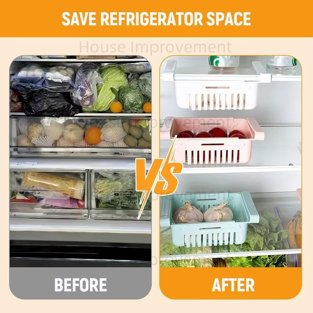 Retractable Multifunctional Tiered Refrigerator Shelf Fridge Organizer Box Fresh Divider Layer Shelf Kitchen Storage Organizer