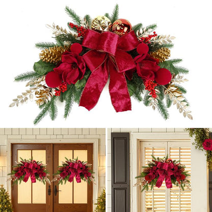 2025 Magnolia Christmas Wreath – Holiday Door Decoration with Silk Bows, Pinecones, Balls, Red Berries & Magnolia, Outdoor & Front Door Decor