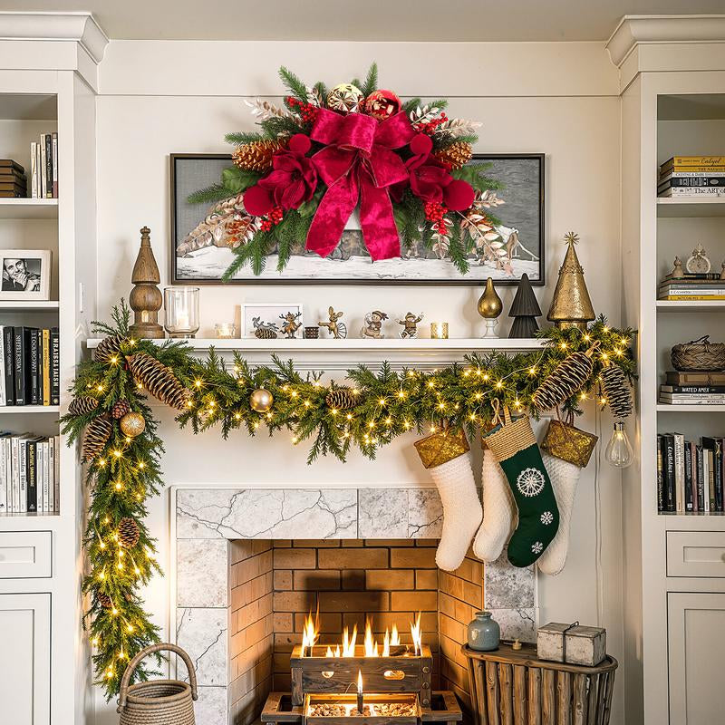 2025 Magnolia Christmas Wreath – Holiday Door Decoration with Silk Bows, Pinecones, Balls, Red Berries & Magnolia, Outdoor & Front Door Decor