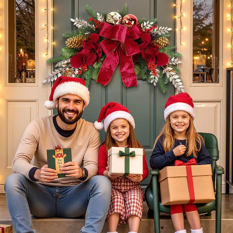 2025 Magnolia Christmas Wreath – Holiday Door Decoration with Silk Bows, Pinecones, Balls, Red Berries & Magnolia, Outdoor & Front Door Decor